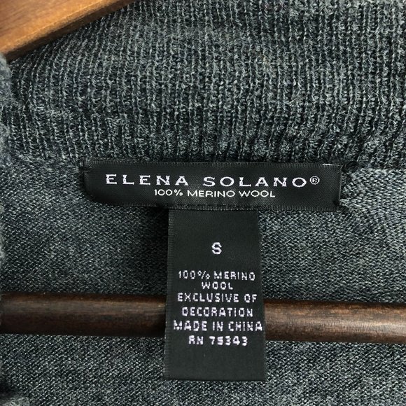 Elena Solano Women's Size Small Grey Open Front Ruffle Trim Merino Wool Cardigan - Picture 6 of 8